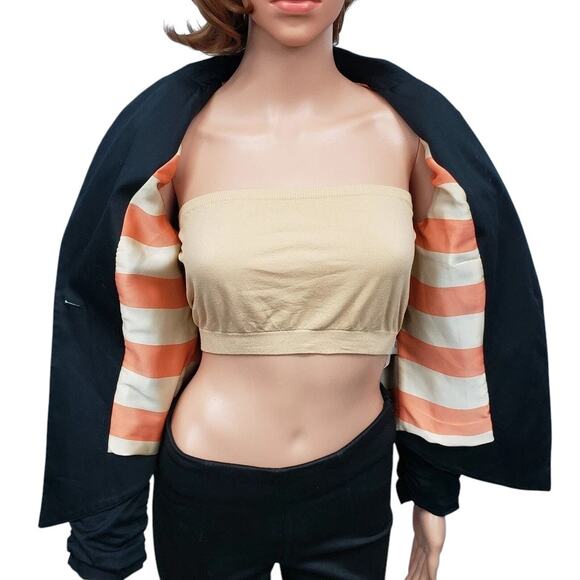 Michael Kors Blazer Jacket Women 4 Angled Hem Ruched Sleeves Lined Black Cotton - Picture 10 of 12